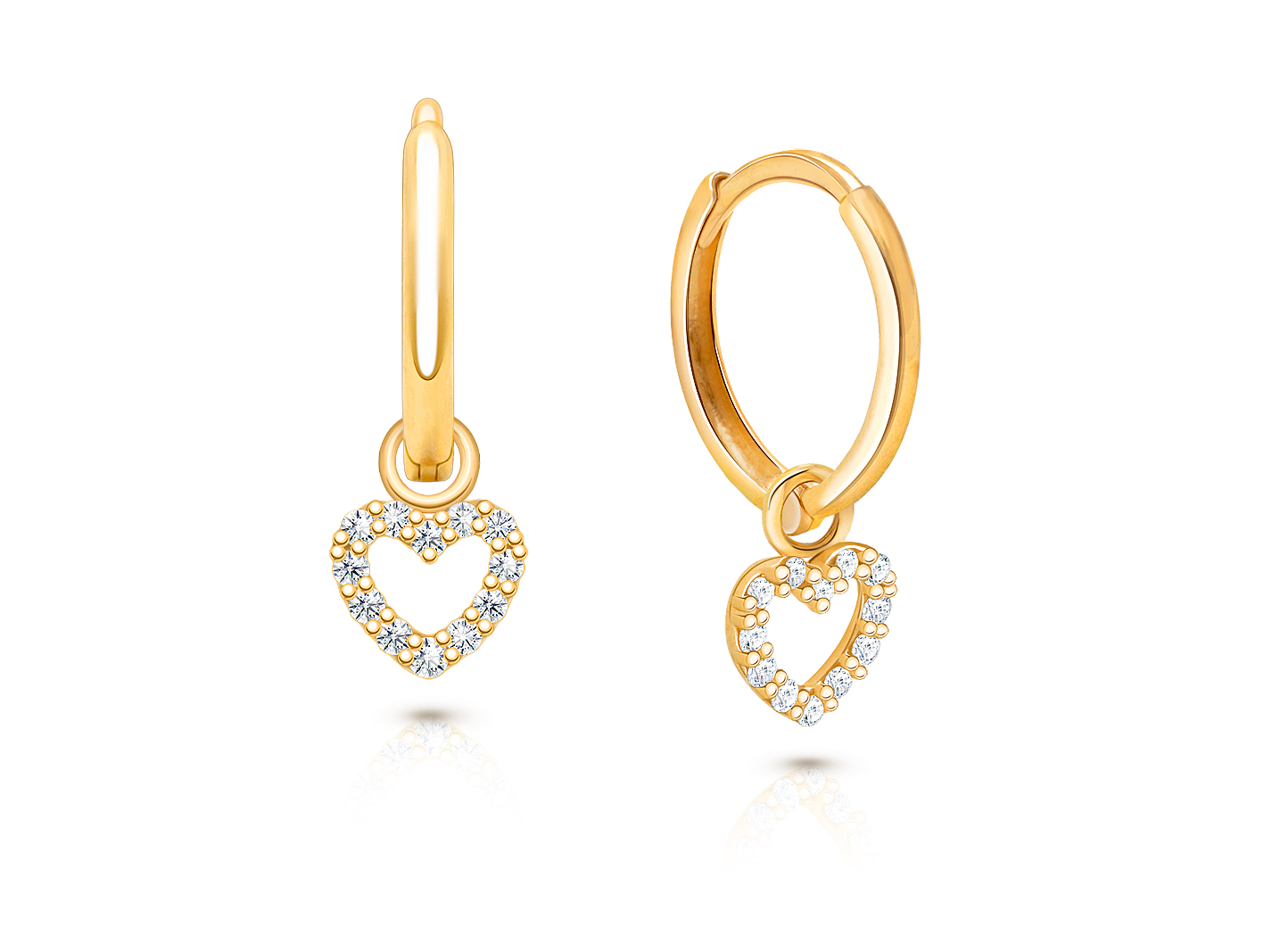 11mm Classic Huggie Hoops with Pave Heart Dangle Baby Children s Earrings 14K Gold