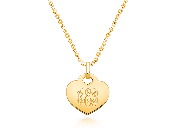 14K Gold Baby Heart Engraved Children s Necklace for Girls FREE Personalization 14K Gold