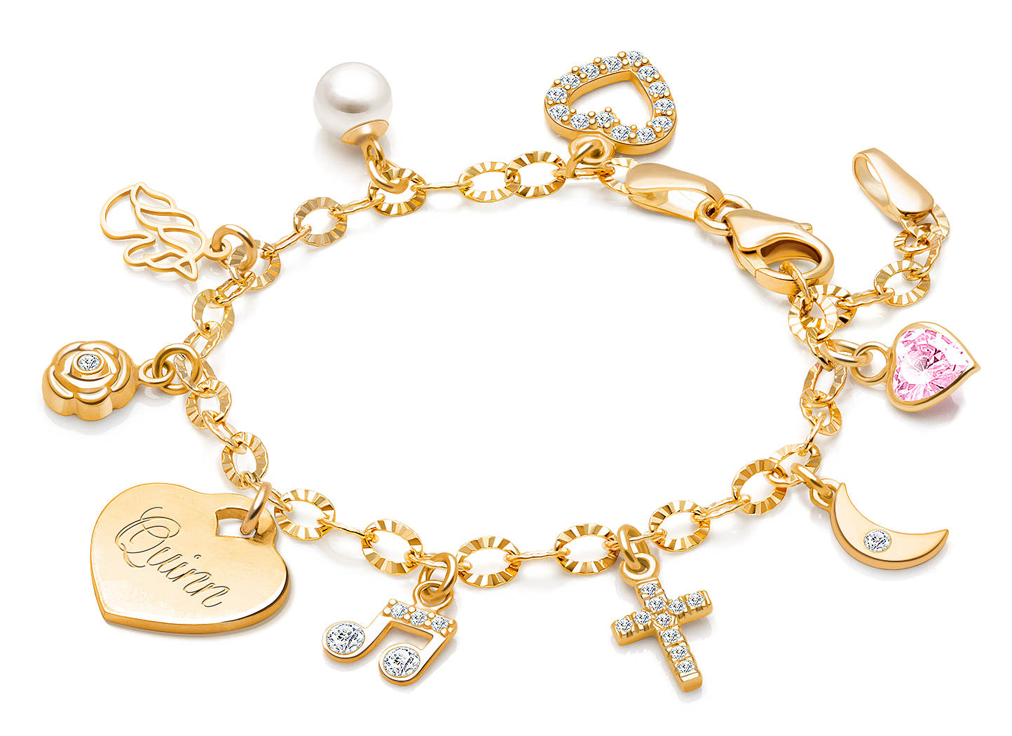14K Gold Charm Bracelet Design Your Own Christening Baptism Baby Children s Link Chain Bracelet for Girls Tiny Blessings