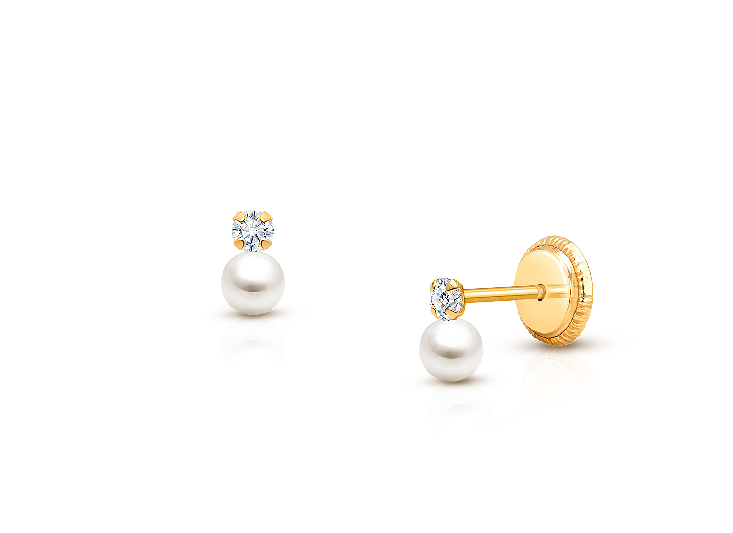 3mm Pearl Drop Clear CZ Christening Baptism Baby Children s Earrings Screw Back 14K Gold