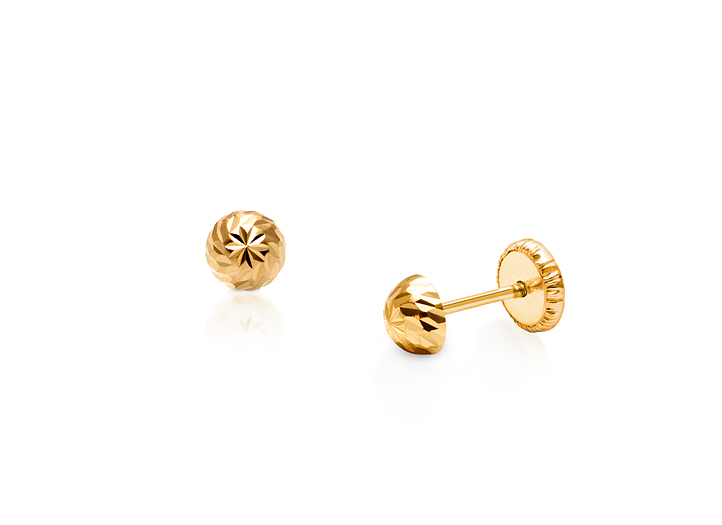 14K Yellow Gold 4mm Screw Ball Earrings With Screw Back 