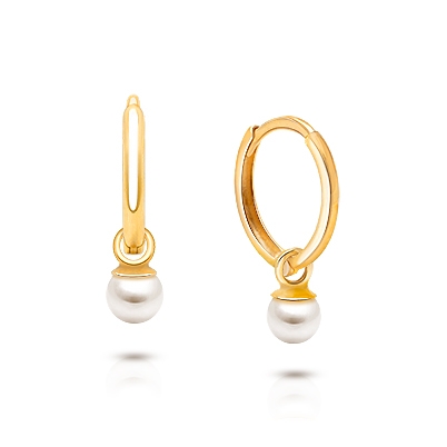 11mm Classic Huggie Hoops with Pearl Dangle, Baby/Children&#039;s Earrings - 14K Gold