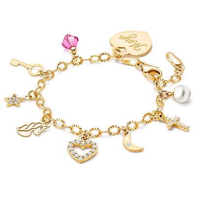 Love Symbol Charm Bracelet For Girls In 14K Yellow Gold