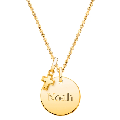 14K Gold Baby Round, Christening/Baptism Engraved Children&#039;s Necklace for Boys (FREE Personalization) - 14K Gold