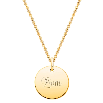 14K Gold Baby Round, Engraved Children&#039;s Necklace for Boys (FREE Personalization) - 14K Gold