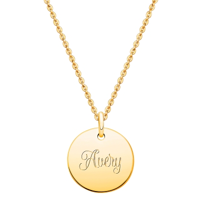 14K Gold Baby Round, Engraved Children&#039;s Necklace for Girls (FREE Personalization) - 14K Gold