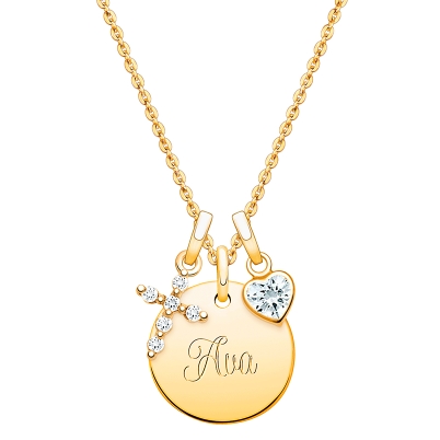 14K Gold Baby Round, Christening/Baptism Children&#039;s Necklace for Girls (Includes Religious Charm &amp; FREE Engraving) - 14K Gold