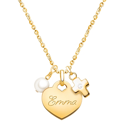 14K Gold Baby Heart, Christening/Baptism Children&#039;s Necklace for Girls (Optional Charms &amp; FREE Engraving) - 14K Gold