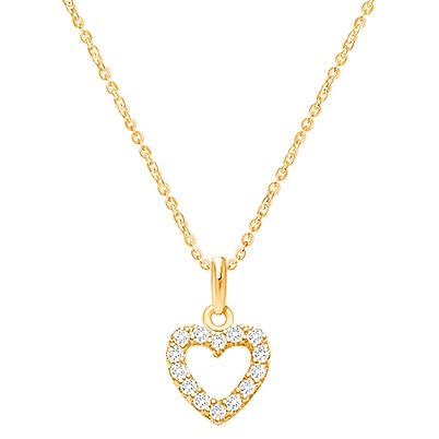 Pure Splendor Heart with Genuine Diamonds Children&#039;s Necklace (Includes Chain) - 14K Gold