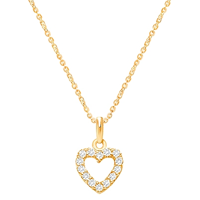 Pure Splendor Heart with Genuine Diamonds Children&#039;s Necklace (Includes Chain) - 14K Gold