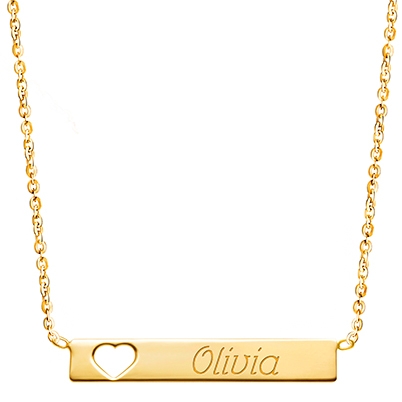 Heart Cutout Bar, Engraved Children&#039;s Necklace for Girls (FREE Personalization) - 14K Gold