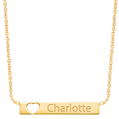 Heart Cutout Bar, Engraved Children&#039;s Necklace for Girls (FREE Personalization) - 14K Gold