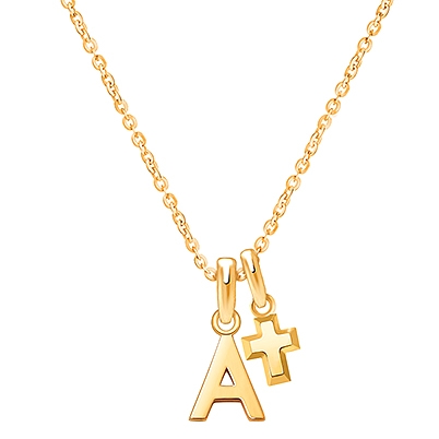 Modern Initial, Communion Personalized Children&#039;s Necklace for Girls (Includes Religious Charm) - 14K Gold