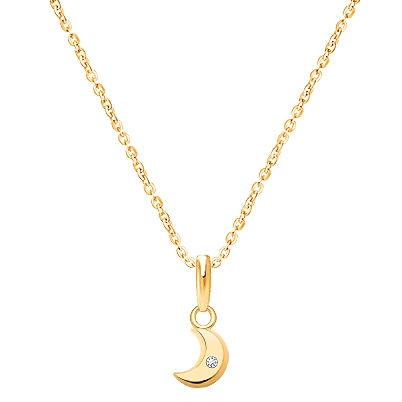 Little Moon, Clear CZ Teen&#039;s Necklace for Girls - 14K Gold