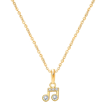 Magical Music Note, Clear CZ Children&#039;s Necklace for Girls - 14K Gold