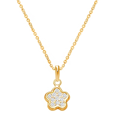 Pavé Flower, Clear CZ Teen&#039;s Necklace (Includes Chain) - 14K Gold 