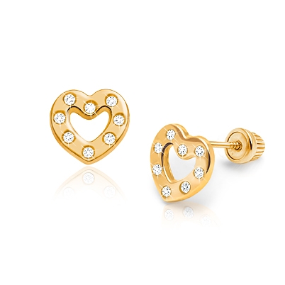 Return to Me, Love Heart First Holy Communion Children&#039;s Earrings, Screw Back - 14K Gold