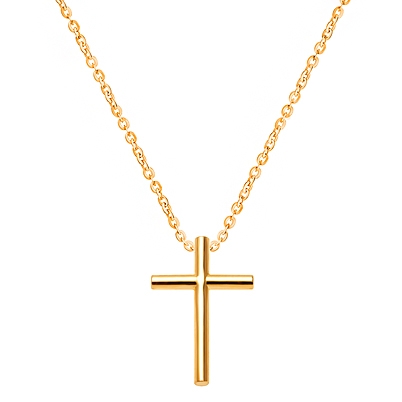 Rounded Cross, Children&#039;s Necklace (Includes Chain) - 14K Gold
