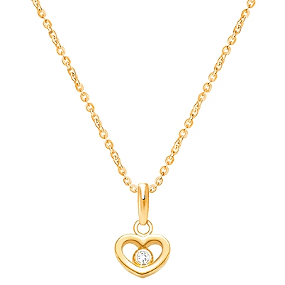 Sacred Heart with Genuine Diamond Children&#039;s Necklace - 14K Gold