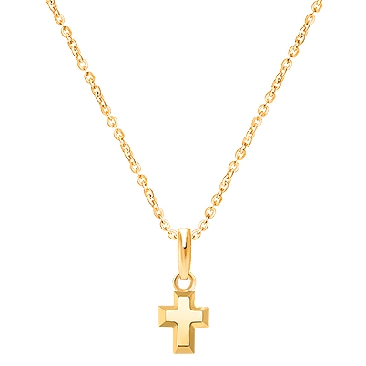 Simple Cross, Teeny Tiny Children&#039;s Necklace for Boys - 14K Gold