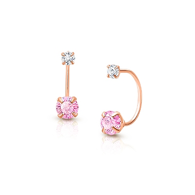 CZ Screw Front, Pink/Clear CZ Baby/Children&#039;s Earrings - 14K Rose Gold