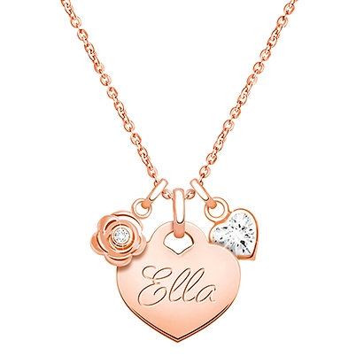 14K Rose Gold Baby Heart &quot;Design Your Own&quot; Teen&#039;s Necklace for Girls (Optional Charms &amp; FREE Engraving) - 14K Rose Gold