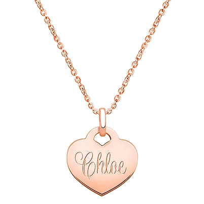 14K Rose Gold Baby Heart, Engraved Children&#039;s Necklace for Girls (FREE Personalization) - 14K Rose Gold