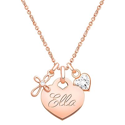 14K Rose Gold Baby Heart, Communion Children&#039;s Necklace for Girls (Included Religious Charm &amp; FREE Engraving) - 14K Rose Gold