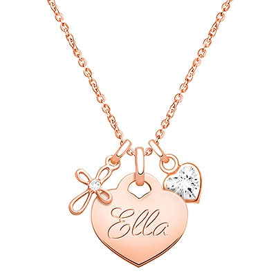 14K Rose Gold Baby Heart, Communion Children&#039;s Necklace for Girls (Includes Religious Charm &amp; FREE Engraving) - 14K Rose Gold