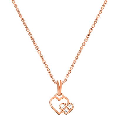 Better Together, Pavé CZ Heart Children&#039;s Necklace for Girls - 14K Rose Gold