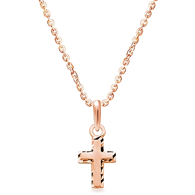 Beautifully Beveled, Cross Teen&#039;s Necklace (Includes Chain) - 14K Rose Gold