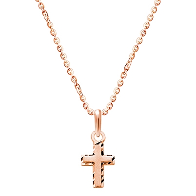 Beautifully Beveled, Cross Mother&#039;s Necklace (Includes Chain) - 14K Rose Gold 