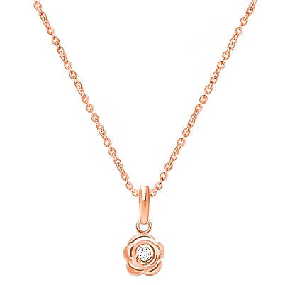 Blushing Rose, Clear CZ Children&#039;s Necklace for Girls - 14K Rose Gold