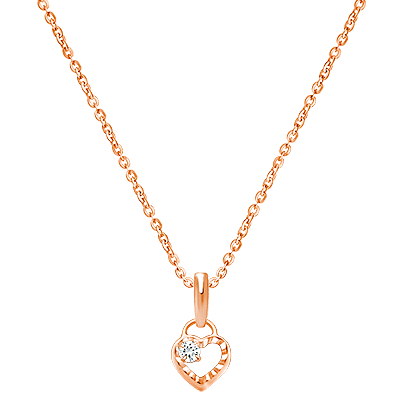 Touch of Sparkle, Clear CZ Heart, Mother&#039;s Necklace for Women - 14K Rose Gold