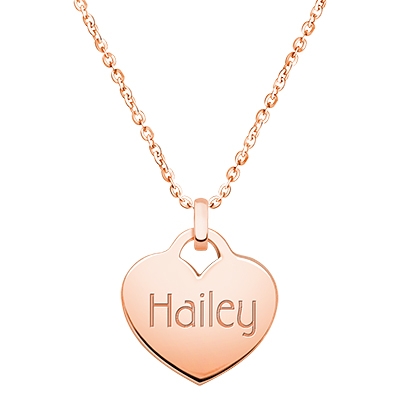 14K Rose Gold Heart, Engravable Necklace for Children (Includes Chain &amp; FREE 1-Side Engraving) -14K Rose Gold