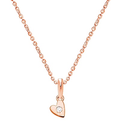 Wee Little Heart, Teeny Tiny Children&#039;s Necklace with Genuine Diamond (Includes Chain) - 14K Rose Gold