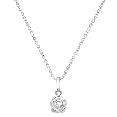 Blushing Rose, Clear CZ Mother&#039;s Necklace for Women - 14K White Gold