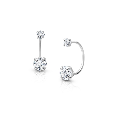 CZ Screw Front, Clear CZ First Holy Communion Children&#039;s Earrings - 14K White Gold