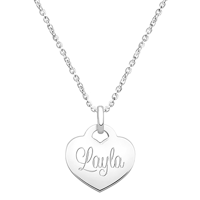 14K White Gold Baby Heart, Engraved Children&#039;s Necklace for Girls (FREE Personalization) - 14K White Gold