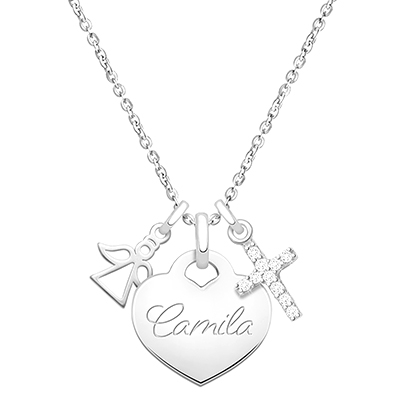 14K White Gold Baby Heart &quot;Design Your Own&quot; Children&#039;s Necklace for Girls (Optional Charms &amp; FREE Engraving) - 14K White Gold