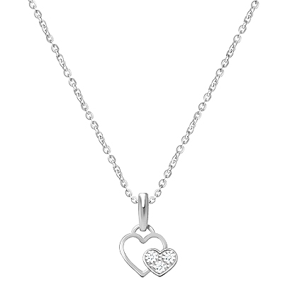 Better Together, Pavé CZ Heart Children&#039;s Necklace for Girls - 14K White Gold