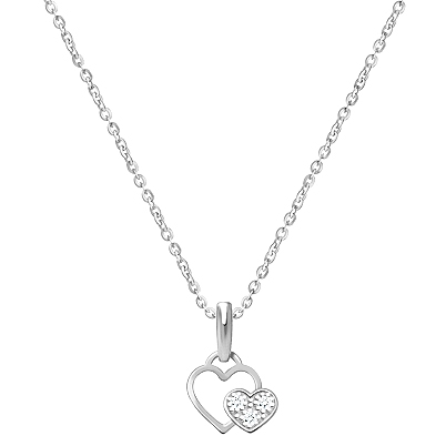 Better Together, Pavé CZ Heart Teen&#039;s Necklace for Girls - 14K White Gold
