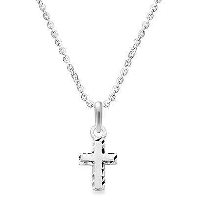 Beautifully Beveled, Cross Children&#039;s Necklace (Includes Chain) - 14K White Gold