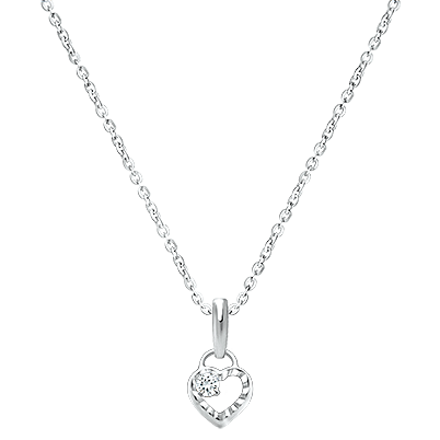 Touch of Sparkle, Clear CZ Heart, Teen&#039;s Necklace for Girls - 14K White Gold