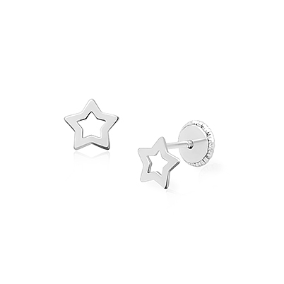 Wish Upon a Star, Teen&#039;s Earrings, Screw Back - 14K White Gold