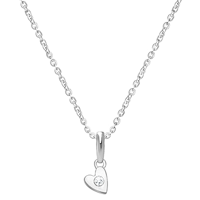  Wee Little Heart, Teeny Tiny Children&#039;s Necklace with Genuine Diamond (Includes Chain) - 14K White Gold