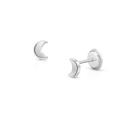 Moonlight Studs, Mother&#039;s Earrings, Screw Back - 14K White Gold