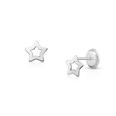 Wish Upon a Star, Teen&#039;s Earrings, Screw Back - 14K White Gold
