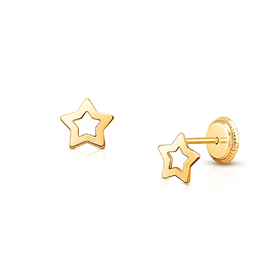 14K Gold Star Stud Earrings - Tiny Gold Star Earrings - Screwback Studs for Girls - Puffy Star Earrings - Safety Screw Back Earrings Babies