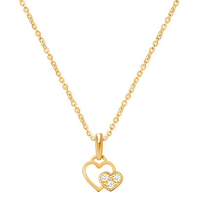 Better Together, Pavé CZ Heart Children&#039;s Necklace for Girls - 14K Gold